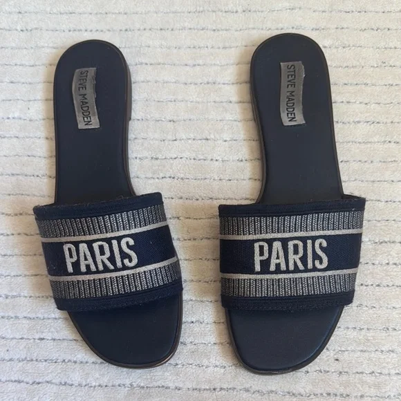 Steve Madden Navy and White Paris Sandals - Picture 1 of 4